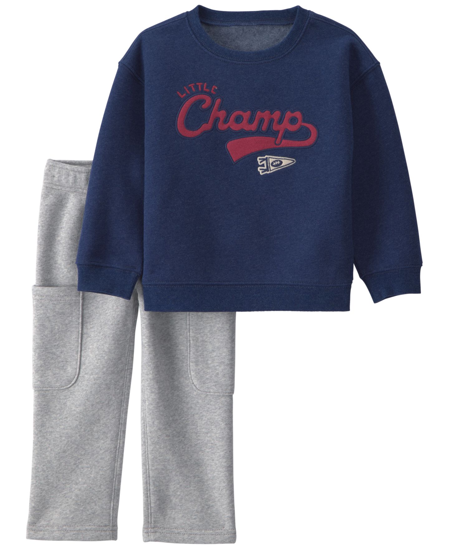 Детский флисовый комплект Carter's Little Champ для малыша: футбольный свитшот и брюки, цвет: Тёмно-синий / Серый — фото 1