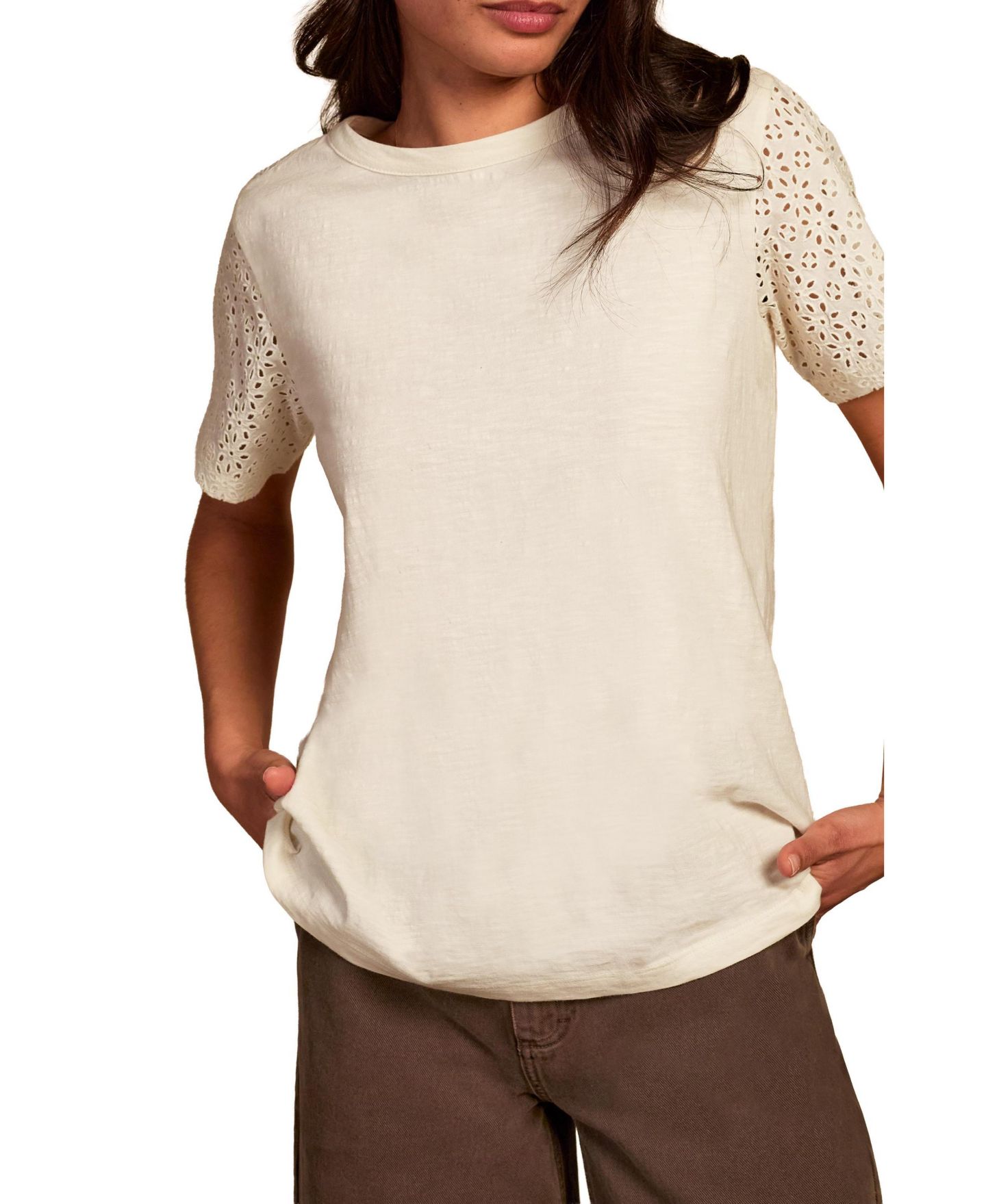 Женская футболка Celtic & Co. Eyelet Sleeve Soft-Drape Jersey, цвет: Бежевый — фото 5