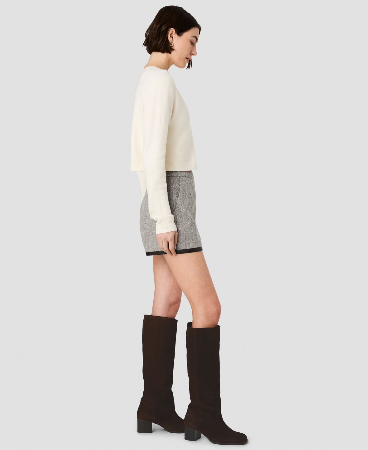 Женские шорты French Connection Speckled Herringbone Mid-Rise, цвет: Серо-коричневый / Какао коричневый — фото 5