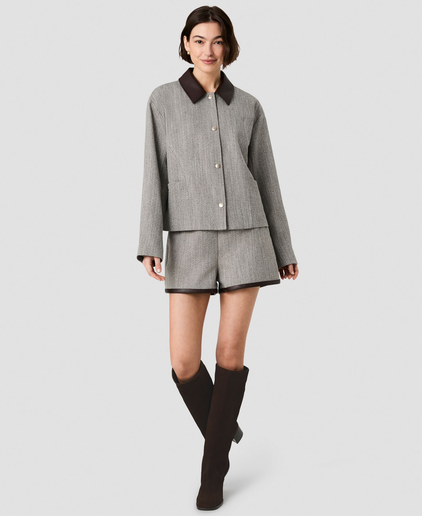Женская куртка French Connection Speckled Herringbone Cropped Jacket, цвет: Серо-коричневый / Какао коричневый — фото 2
