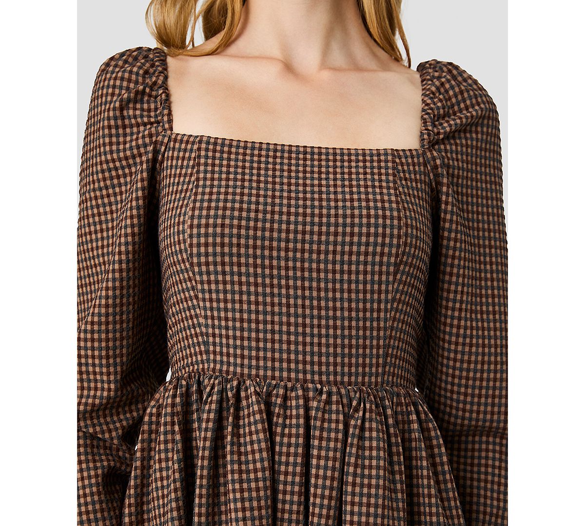 French Connection Women's Diana Square Neck Long-Sleeve Fit-and-Flare Mini Dress view 4 — MAYCSS fashion products