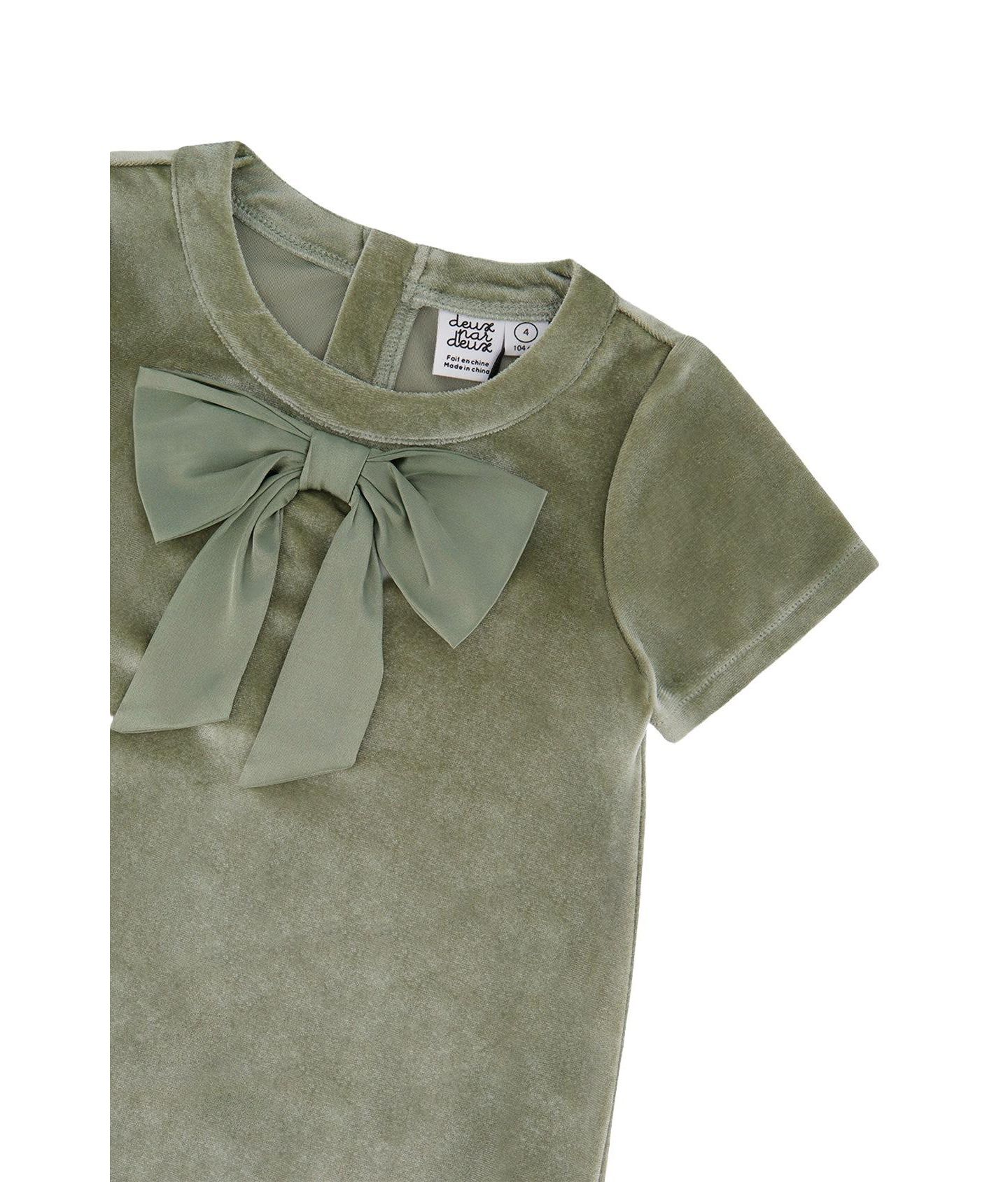 Платье Deux par Deux Short Sleeve A-Line Dress with Bow для девочек, цвет: Зелёный — фото 6