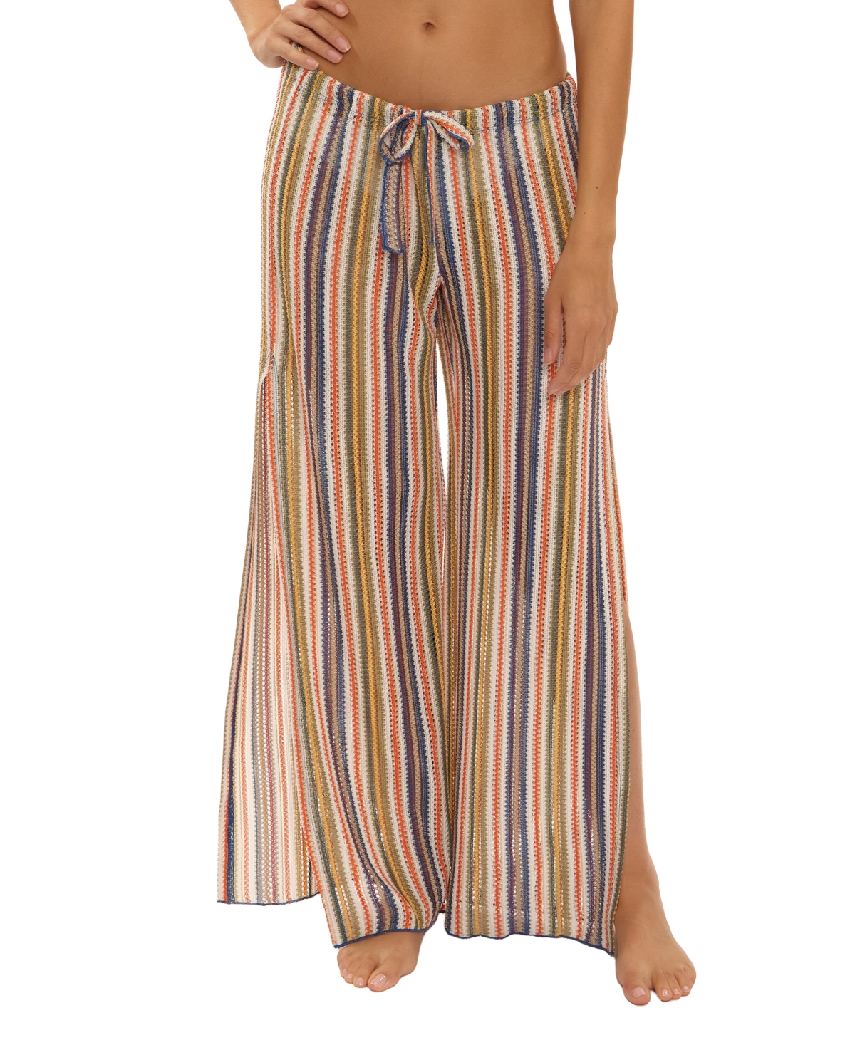 Becca Women's Seaside Stretch Crochet Split Leg Swim Cover-up Pants In Navy,tangelo