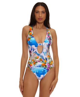 Women's Elliana Reversible V-Neck Keyhole-Cutout One-Piece Swimsuit