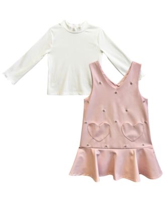 Girls' 2T-6X Long-Sleeve Top and Sleeveless Jumper Dress, 2-Piece Set