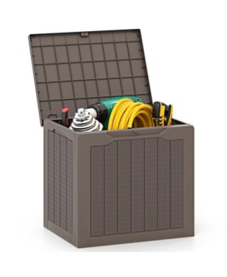 Outdoor Storage Box w/Lockable Lid and Wicker-woven Texture for Pool Accessories