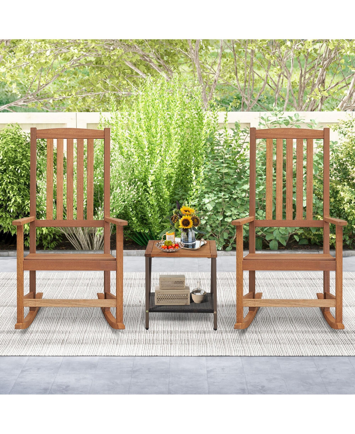 Gymax 2piece Rocking Chair High-Back Outdoor Rocker with Smooth Rocking Base for Backyard