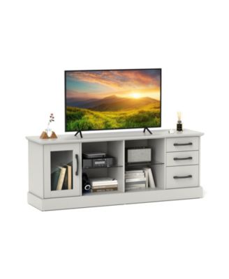 63 Inch Media Console Table with 3 Drawers and 2 Glass Shelves