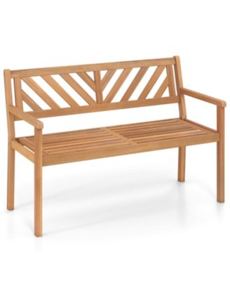 Outdoor Loveseat Bench 2-Person Patio Acacia Wood Garden Chair with  Armrests