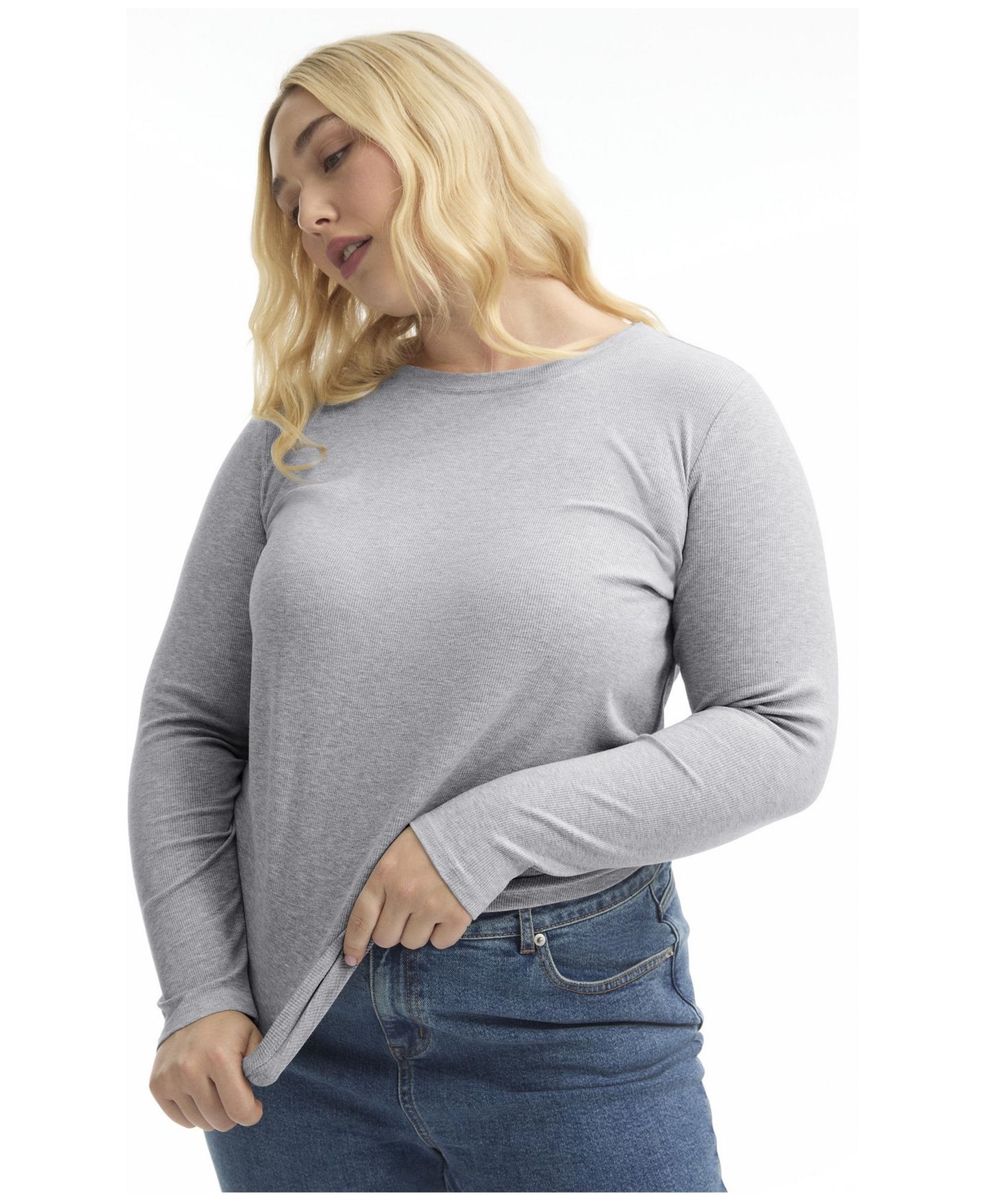 Женский топ June & Vie Ribbed Crewneck, цвет: Средний меланжевый серый — фото 3