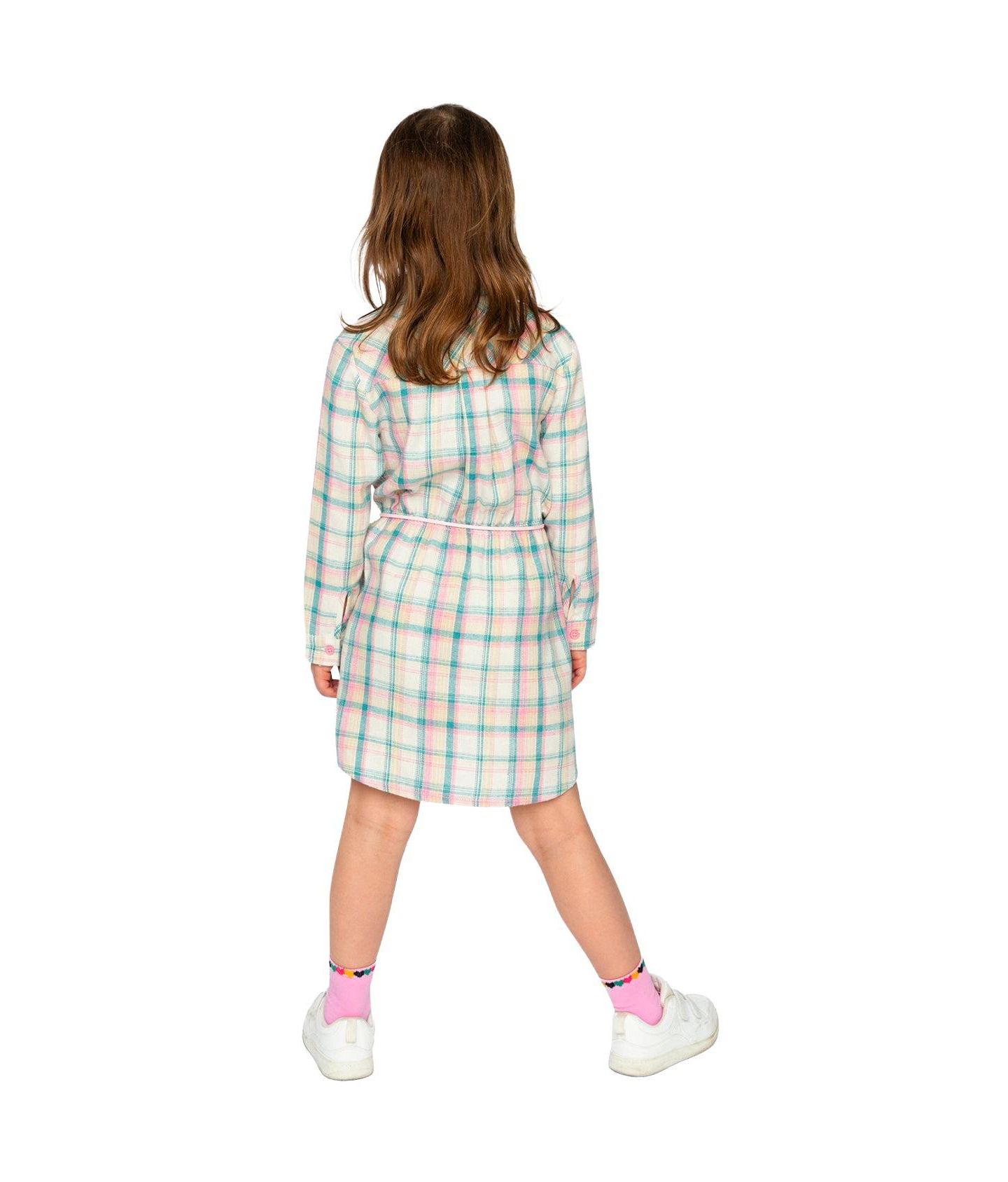 Платье Deux par Deux Shirt Dress with Belt для девочек, цвет: Зелёный / Розовый — фото 5