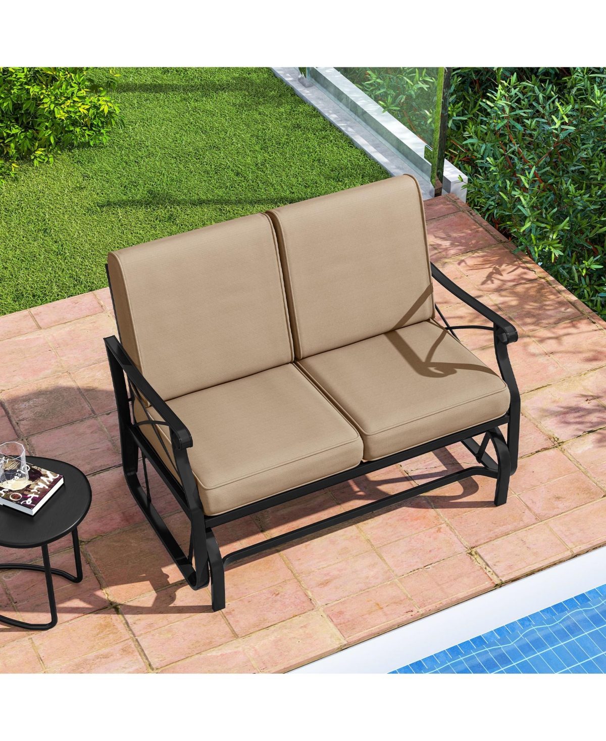 Slickblue Patio Loveseat Glider Chair with Thick Cushions and Metal Frame