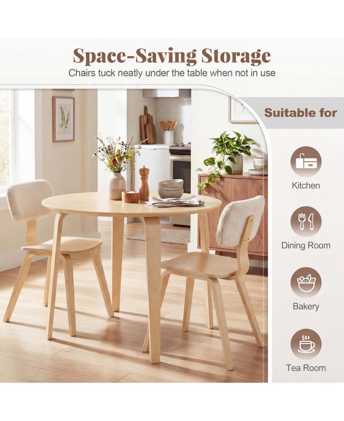 Slickblue Compact 3 Piece Dining Set with Rubber Wood Table and Cushioned Chairs