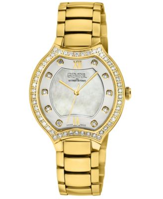 Women's Lugano Swiss Quartz Diamond IP Gold Stainless Steel Bracelet Watch