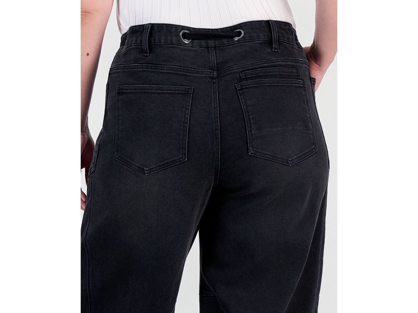 Женские джинсы And Now This Trendy Plus Size Tie-Waist Barrel, цвет: Чёрный — фото 3