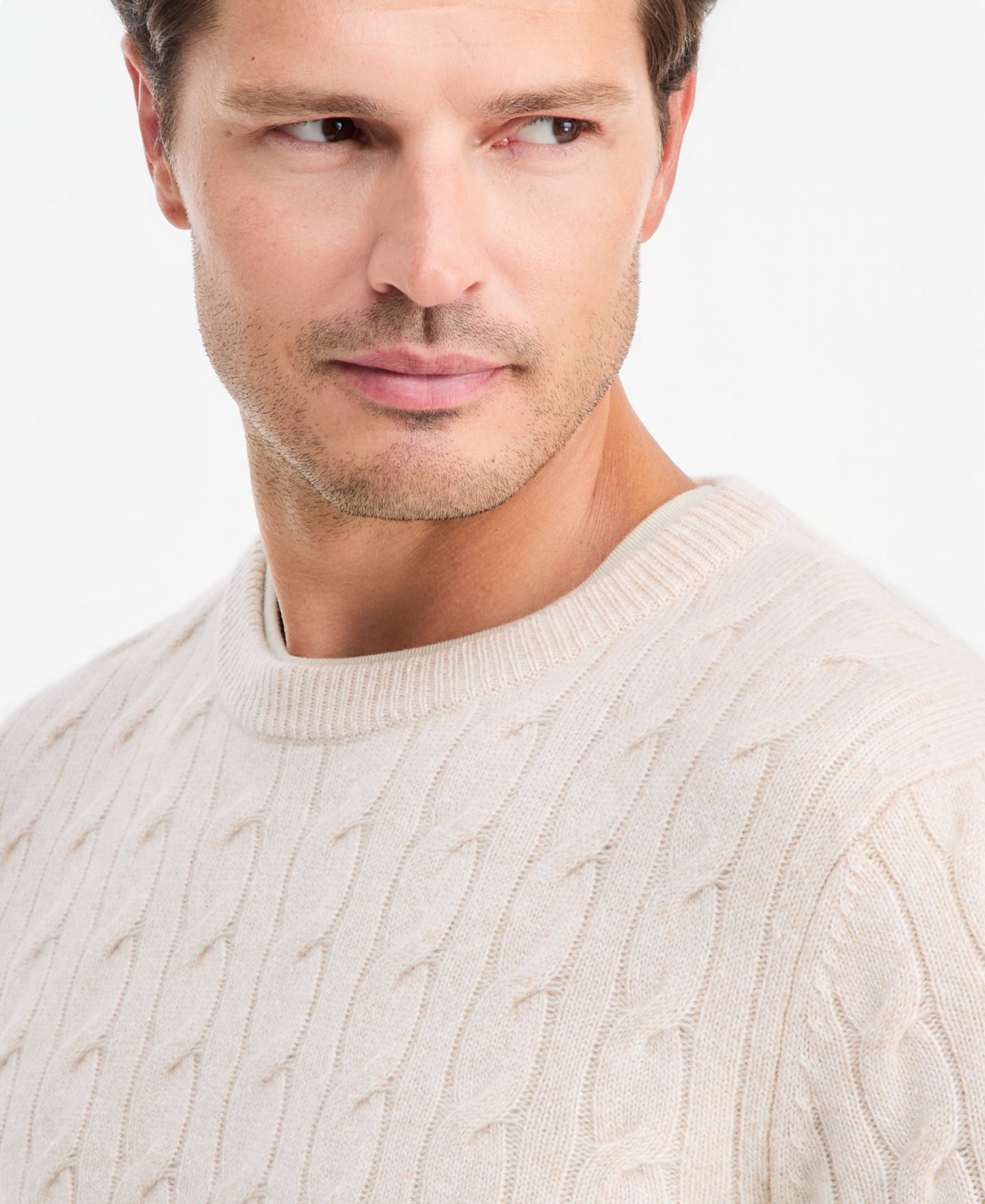 Мужской свитер Club Room Premium Cashmere Cable-Knit Crewneck, цвет: Тёмный угольный — фото 8