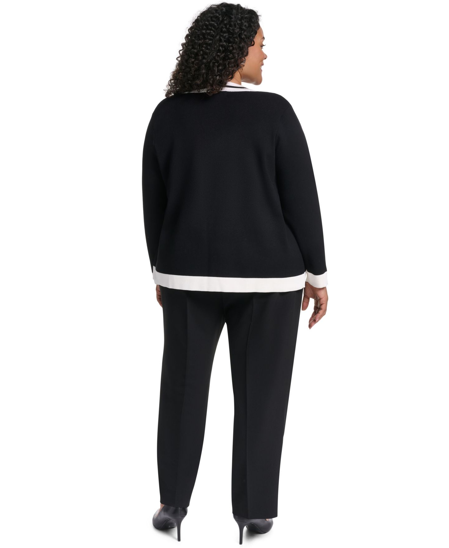 Женский кардиган KARL LAGERFELD PARIS Plus Size Tipped Open-Front, цвет: Чёрный / Мягкий белый — фото 6