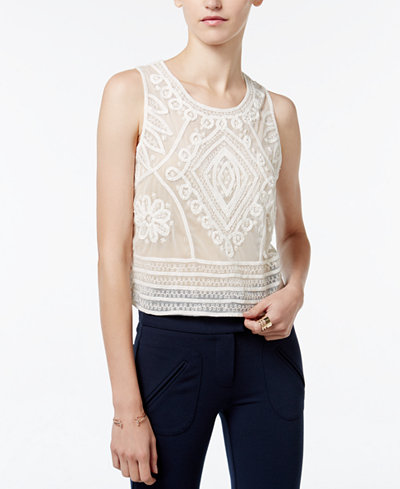 Bar III Sheer Embroidered Top, Only at Macy's