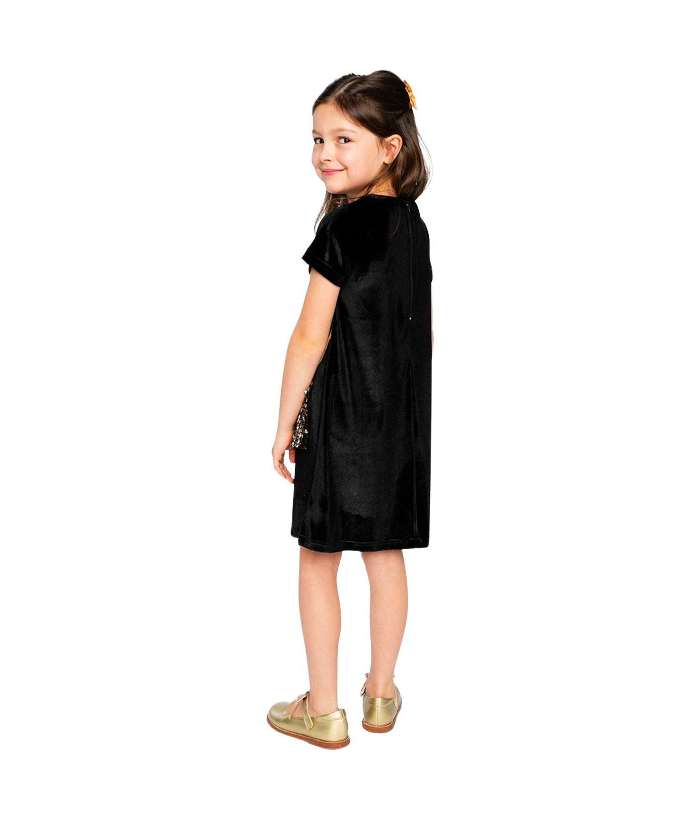 Платье Deux par Deux Short Sleeve A-Line Dress для девочек, цвет: Чёрный / Золотой — фото 4