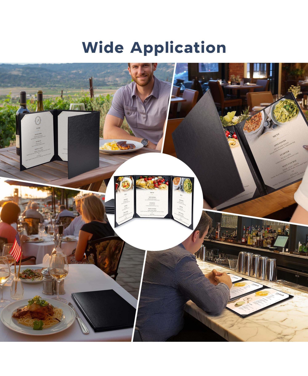 Yescom WeChef Restaurant Menu Covers 8.5x11" Trifold 3 View Pu Leather with Angled Corners for Wine List Bar Hotel 5 Pack