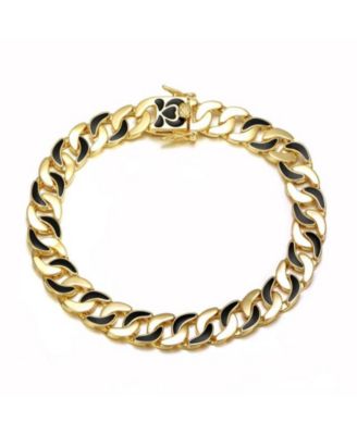 Bold Men's 14K Gold Plated Black Enamel Link Chain Bracelet