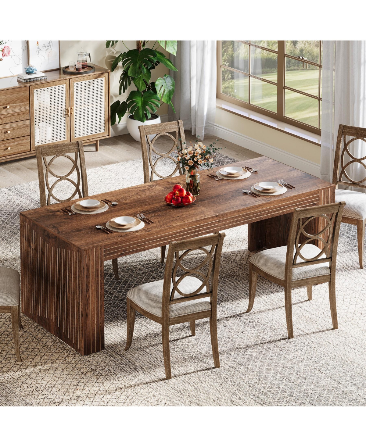 Tribesigns Farmhouse Dining Table for 6-8 People, 78.7-Inch Rectangular Wood Table, Rustic Kitchen with Heavy Duty Legs R