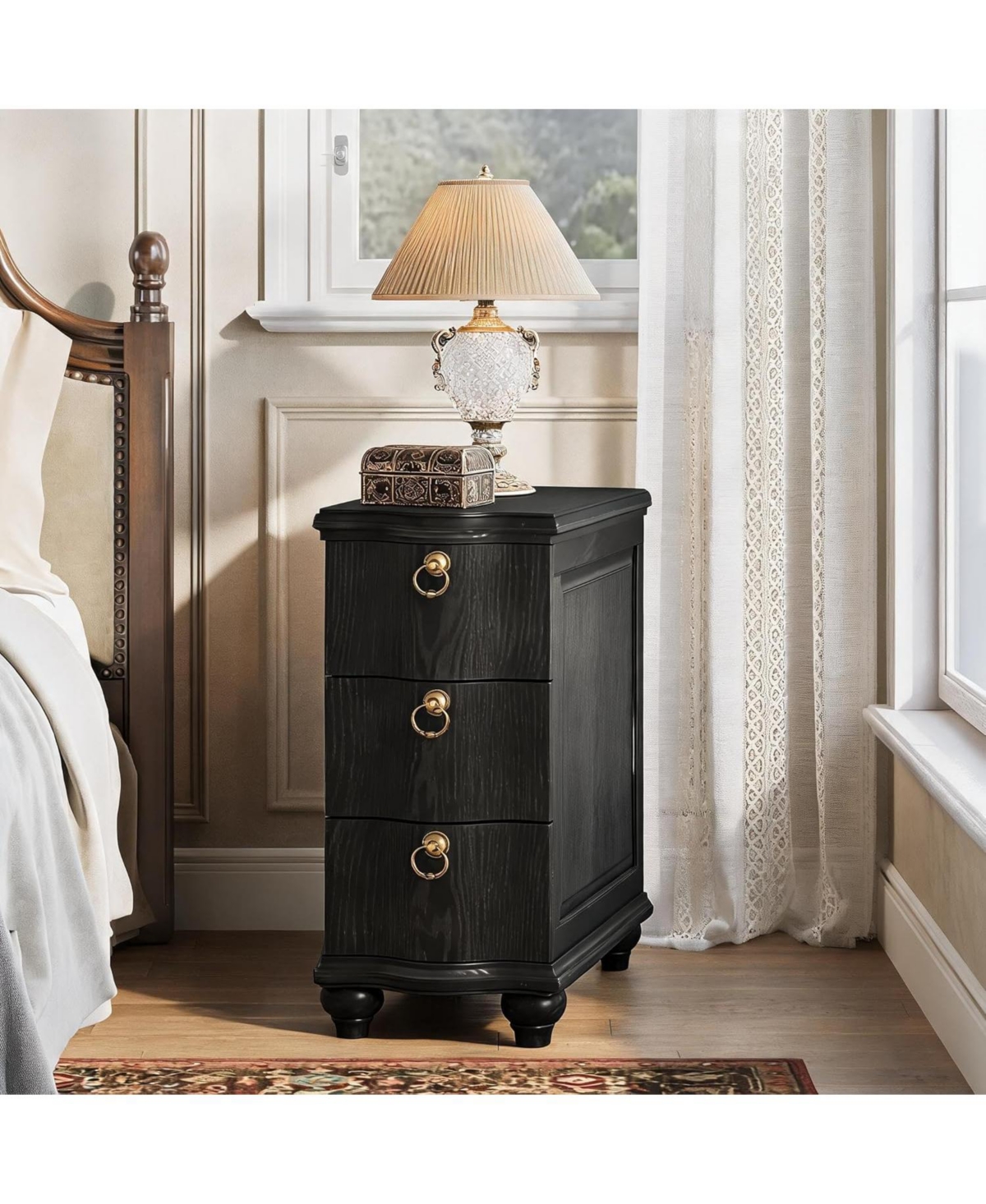 Tribesigns Wood Fully Assembled End Table, 3-Drawers Narrow Slim Side No Assembly Required, Nightstand