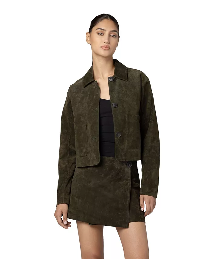 Collared Suede Jacket & Suede A-Line Skirt