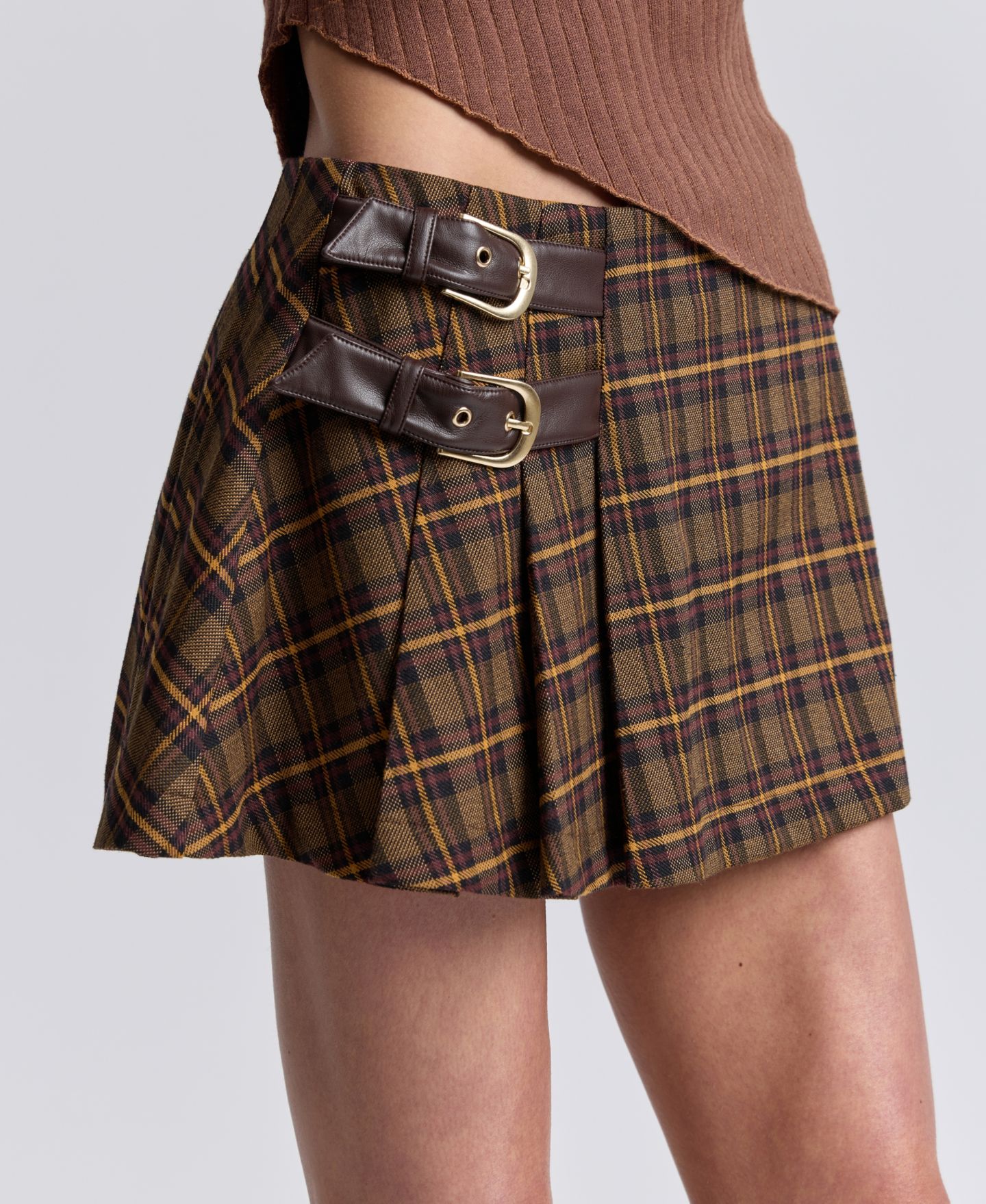 Женская юбка-шорты Avec Les Filles Belted Mini Skort, цвет: Клетчатый — фото 4