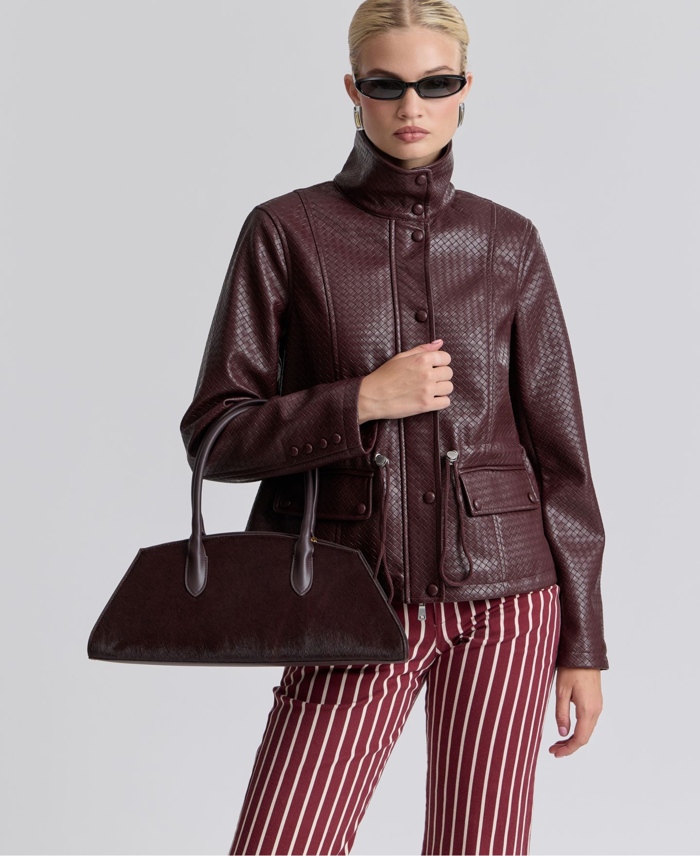 Женская куртка Avec Les Filles Textured Mock-Neck, цвет: Бордовый — фото 6