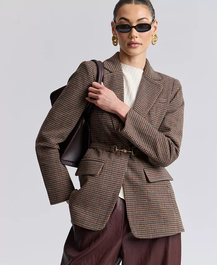 Women's Notch Lapel Collar Belted Blazer - thumbnail 8