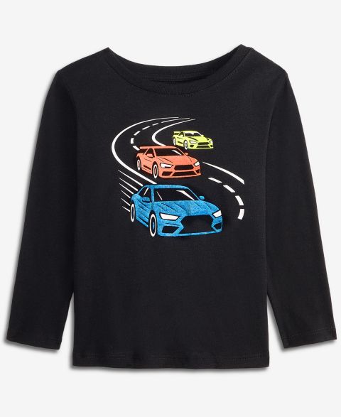 Футболка Epic Threads Race Car Long-Sleeve T-Shirt для мальчиков-малышей, цвет: Глубокий чёрный