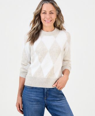 Petite Argyle Crewneck Long-Sleeve Sweater, Macy's Exclusive