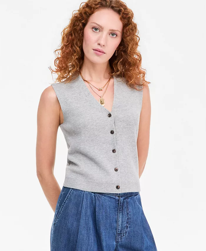 Women's V-Neck Button-Front Sweater Vest