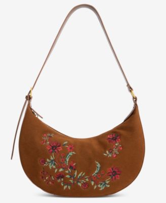 Floral Embroidered Crescent Adjustable Hobo