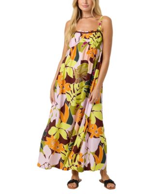 Women's Natasha Tropical Ruffle-Trim Smocked-Back Maxi Dress