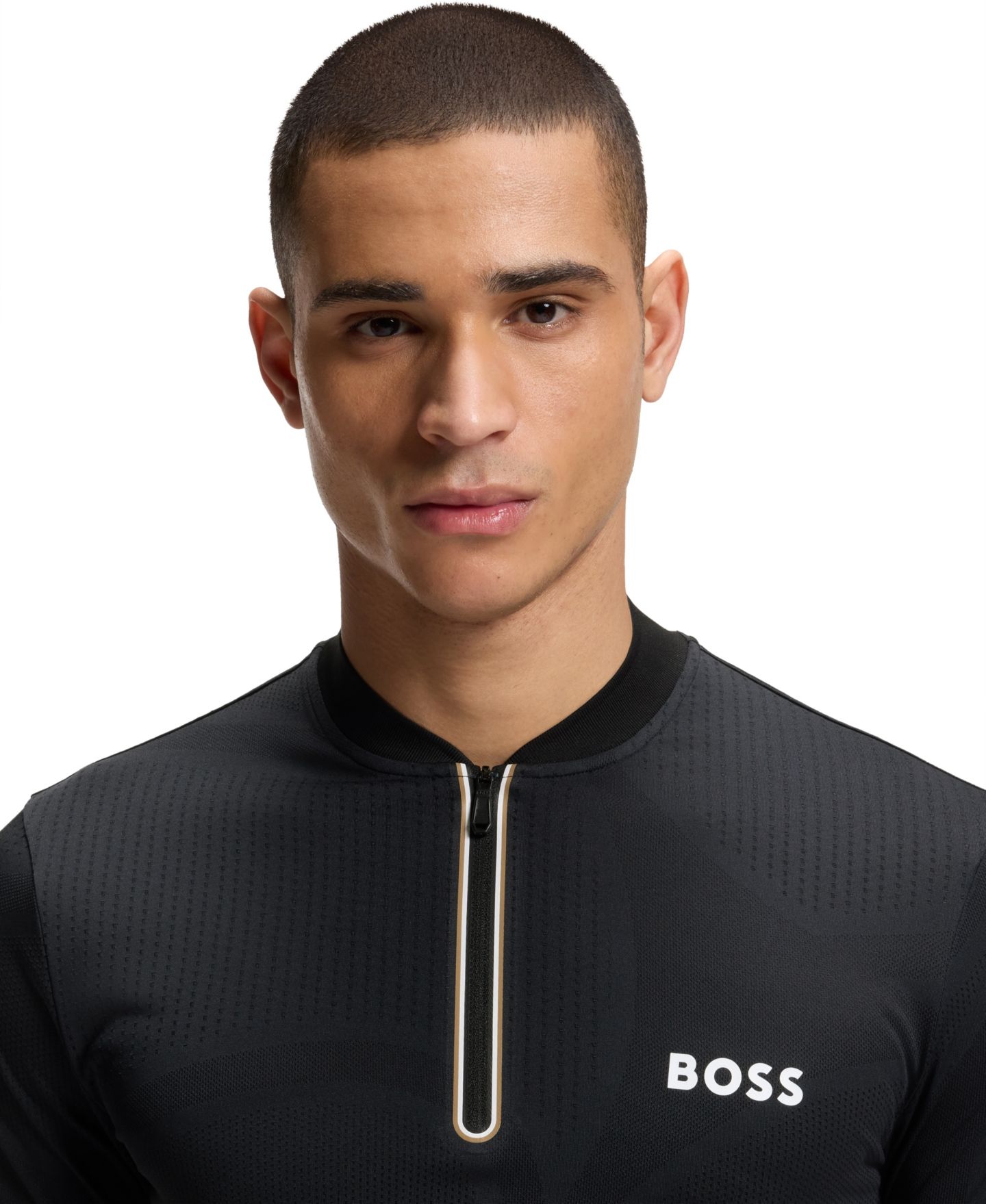 Мужское поло Hugo Boss Moisture Management Zip-Neck Slim-Fit Polo Shirt, цвет: Чёрный — фото 5