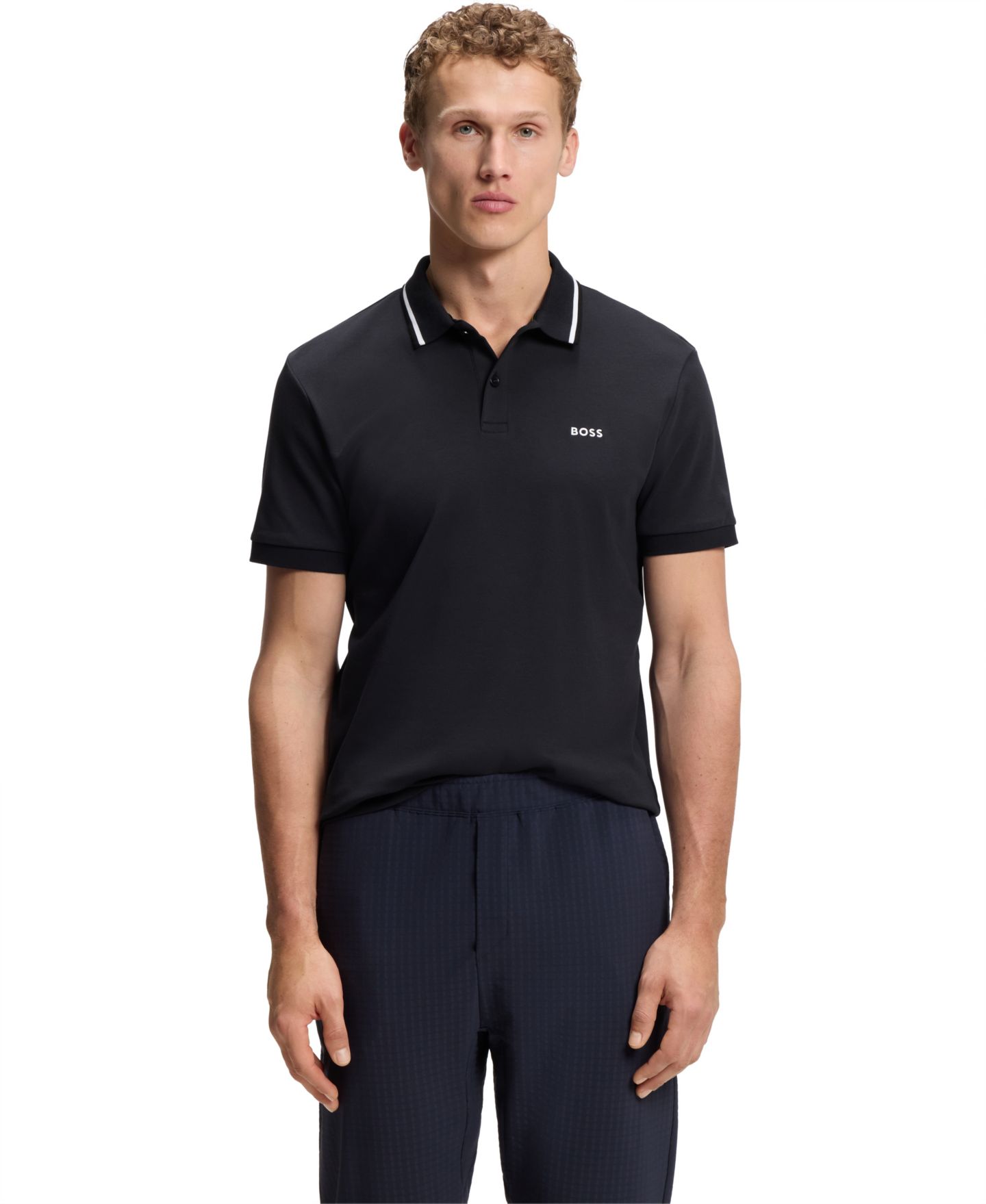 Мужское поло Hugo Boss BOSS by Interlock Cotton Paddy Slim-Fit Polo Shirt, цвет: Тёмный синий — фото 1
