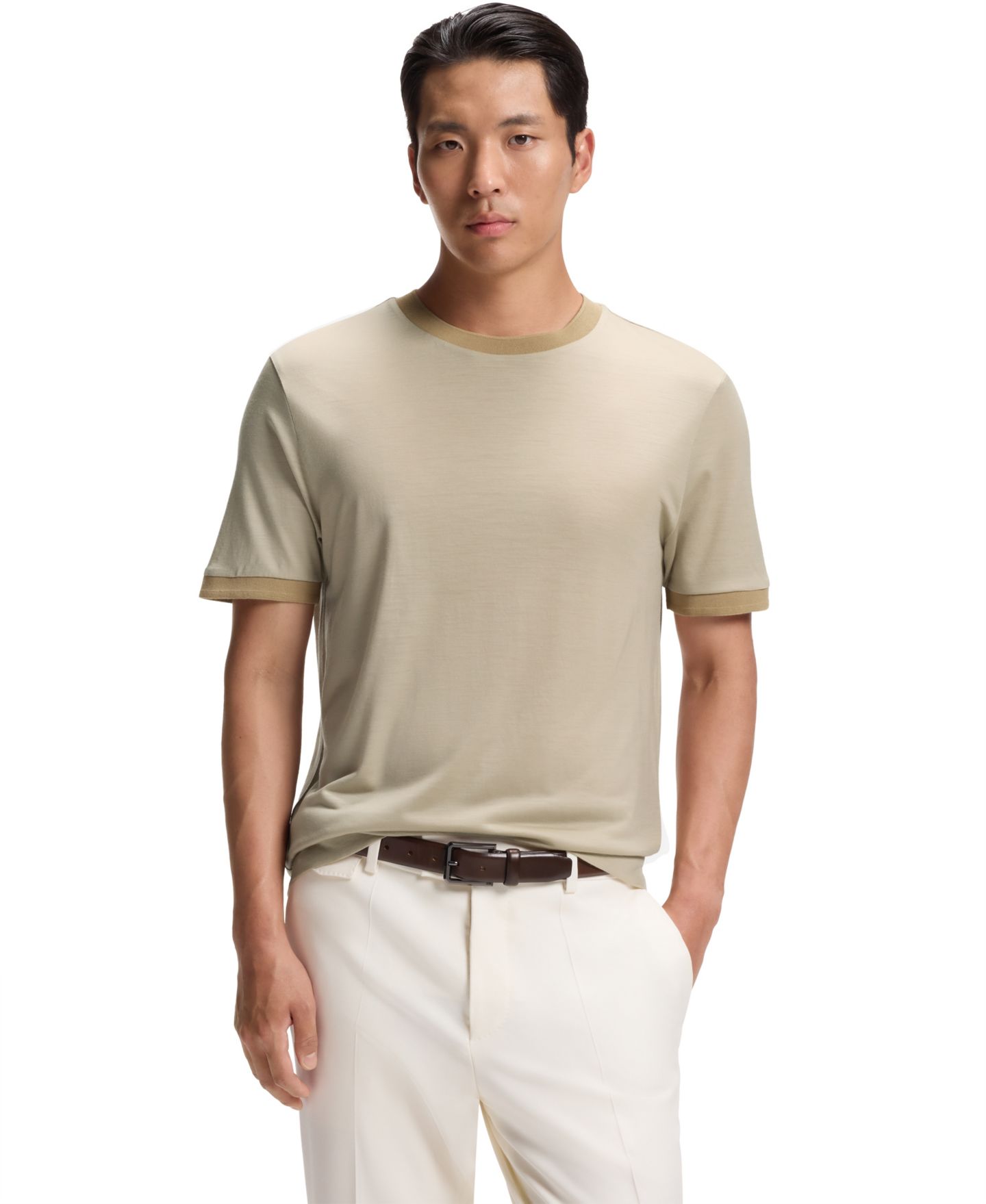 Мужская футболка Hugo Boss Performance Wool Regular-Fit, цвет: Бежевый — фото 1