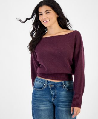 Juniors' Slouchy Pullover Long-Sleeve Off-the-Shoulder Sweater