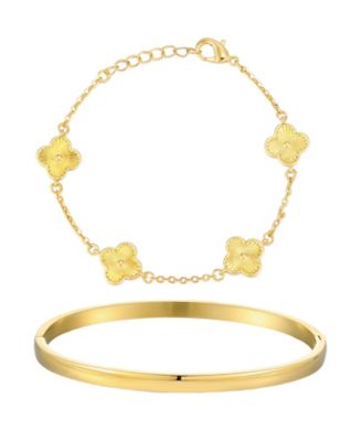 Gold Set of 2 Clover Bracelet and Cuff Set