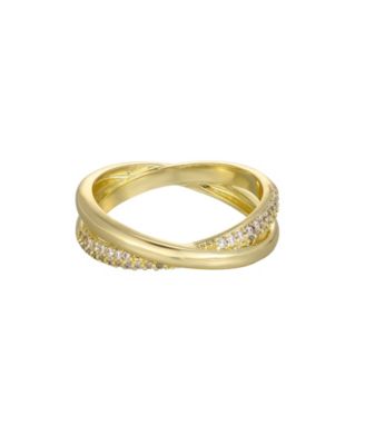 Gold Cubic Zirconia Crossed Bands Ring