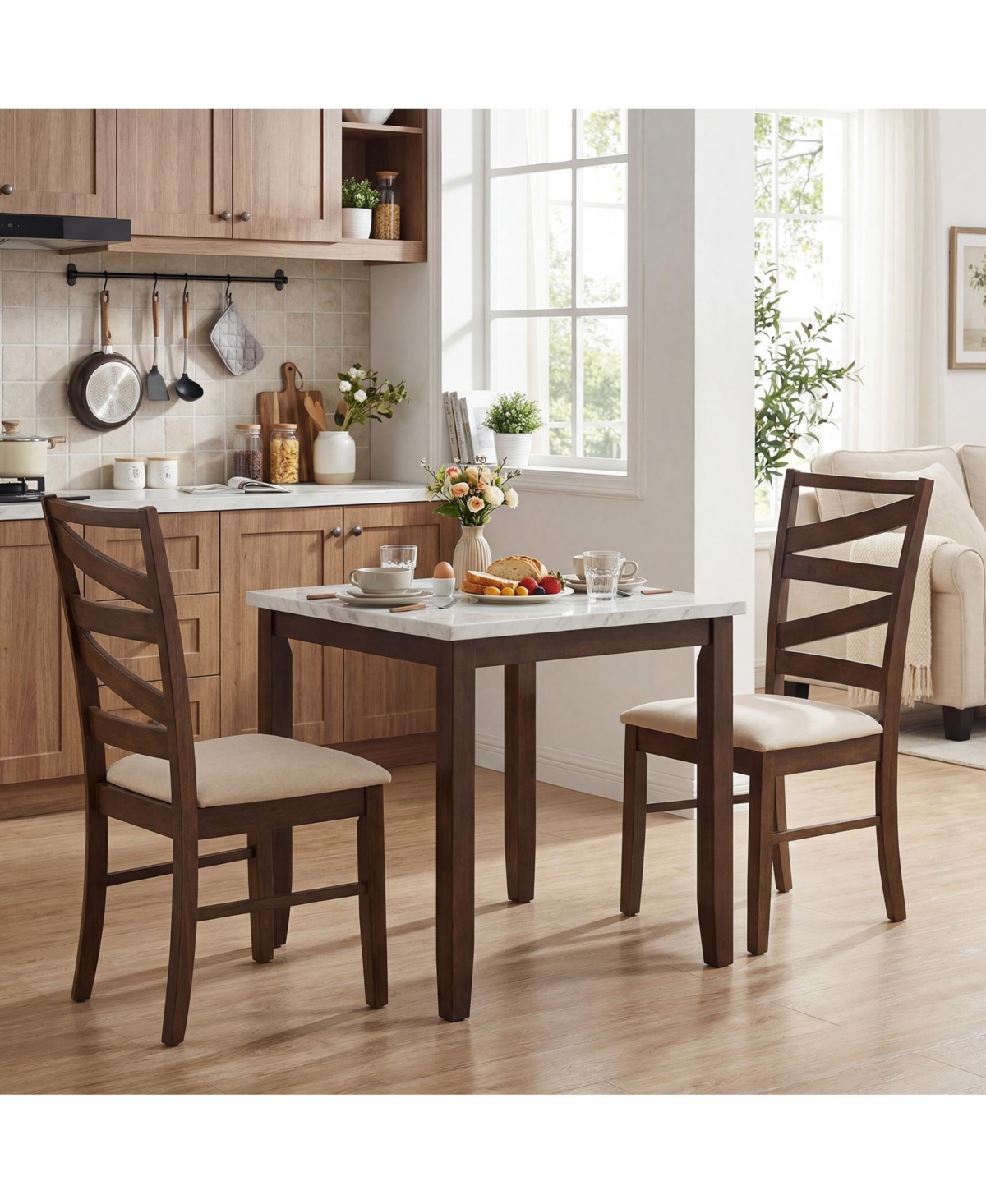 Gymax Dining Chairs Set of 4 with Tall Backrests Linen Fabric Upholstered Seats