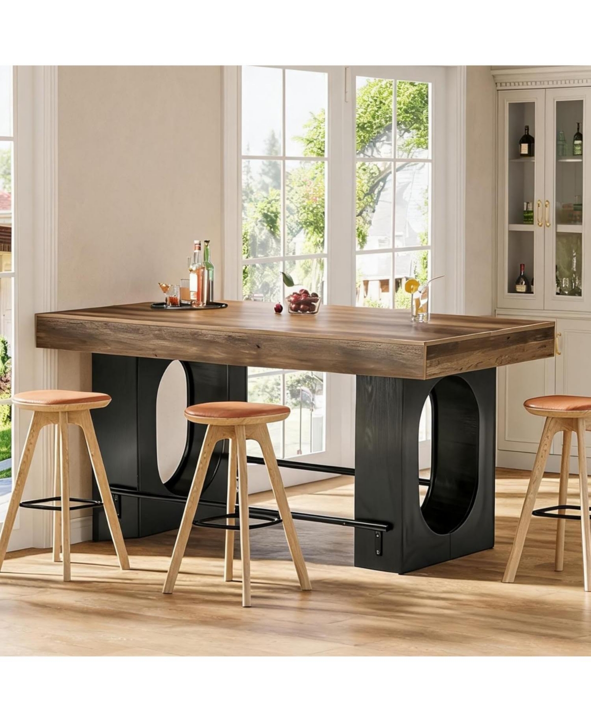 Tribesigns 63" Bar Table: Industrial counter height pub table with footrest. Coffee bar unit for kitchen, bistro, dining room.