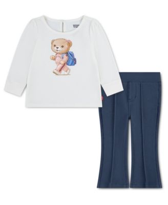 Baby Girls' Teddy Bear Graphic Long-Sleeve Top and Knit Pants, 2-Piece Set