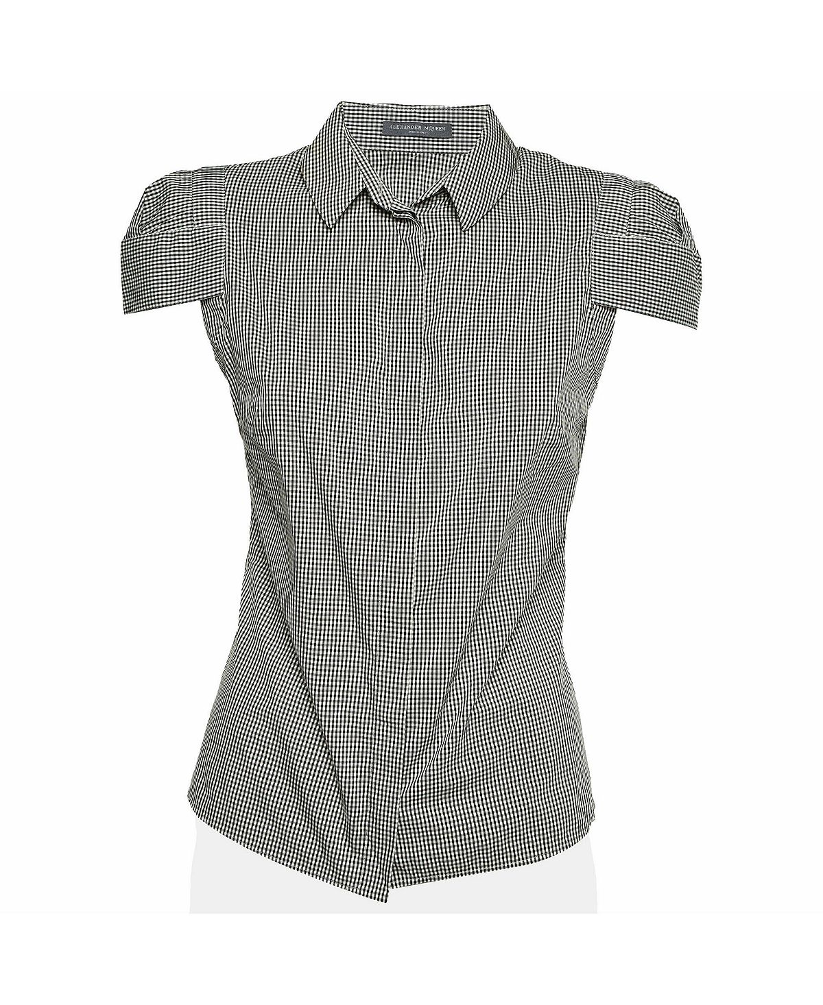 Pre-Owned Alexander Mcqueen Women's Gingham Puff-Sleeve Cotton-Blend Shirt view 1 — MAYCSS fashion products