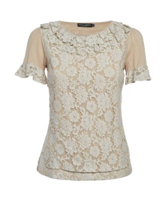 Women's Ruffle-Trim Floral Lace Top