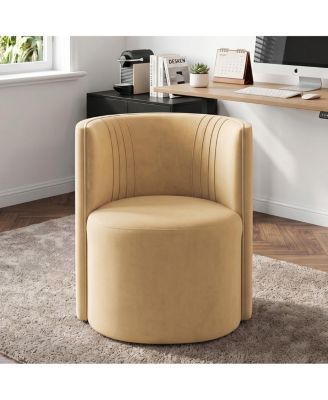 Vanity Chair for Makeup Table, Velvet Barrel Chair with Hidden Casters, Upholstered Tub Accent Chair with Curved Back, Space-Saving