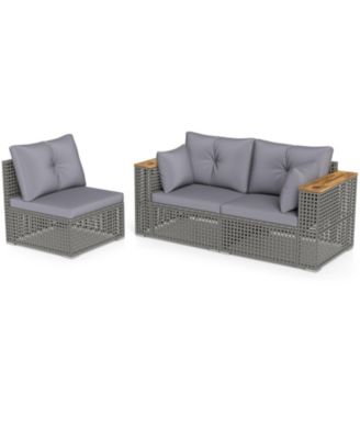 Patio Wicker Sectional Furniture 3 Piece Outdoor Couch Set for Garden