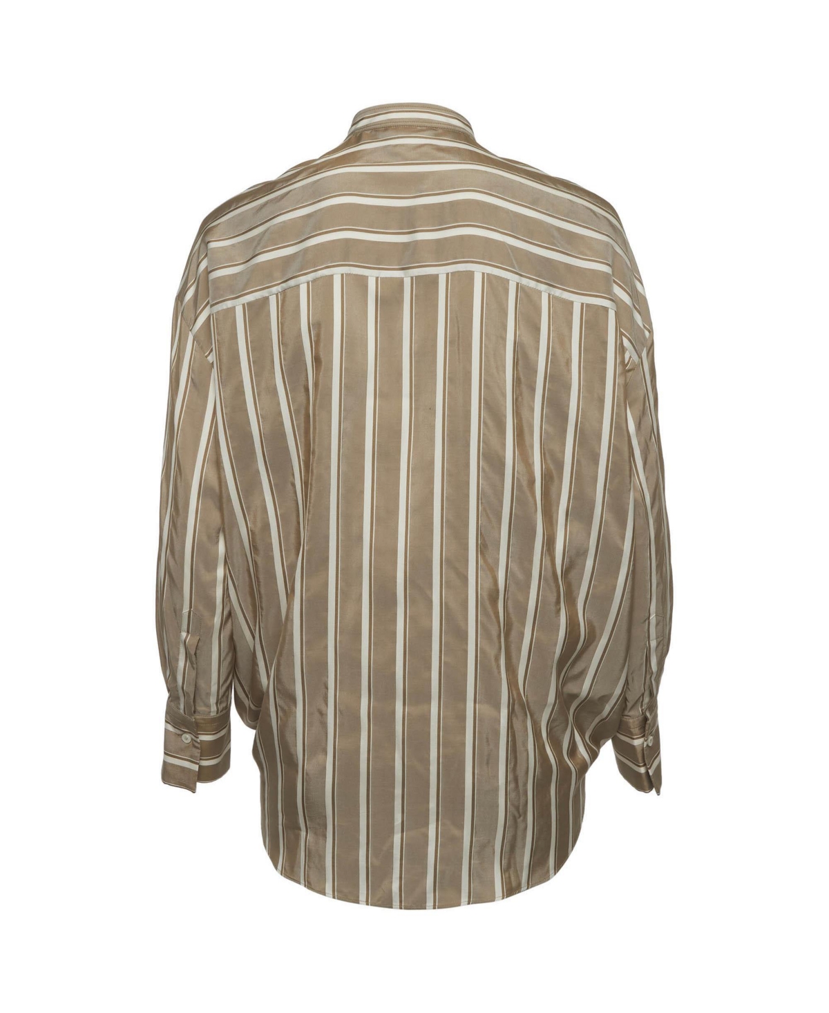 Pre-Owned Brunello Cucinelli Women's Striped Silk Monili-Trim Drawstring Blouse